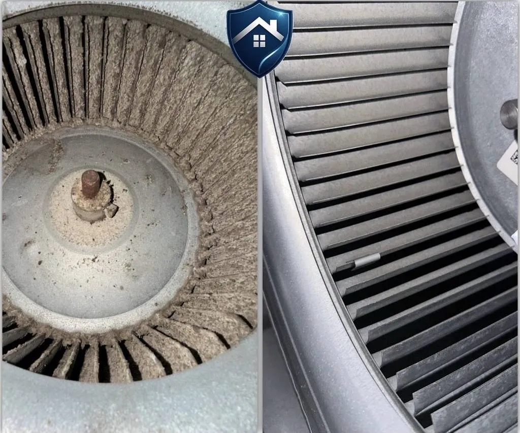 Attic duct run before and after cleaning in a northwest Raleigh 27613 two-story home