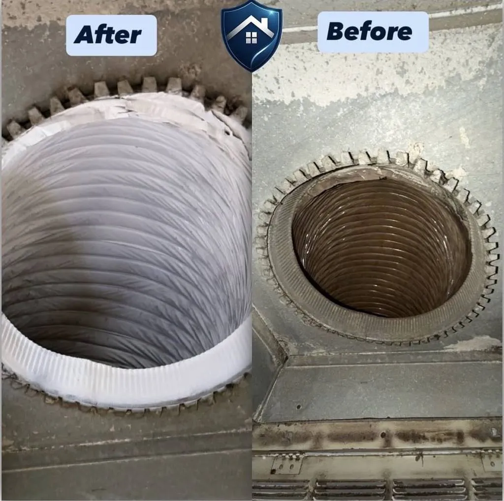 Air duct before and after professional cleaning in Raleigh NC 27609