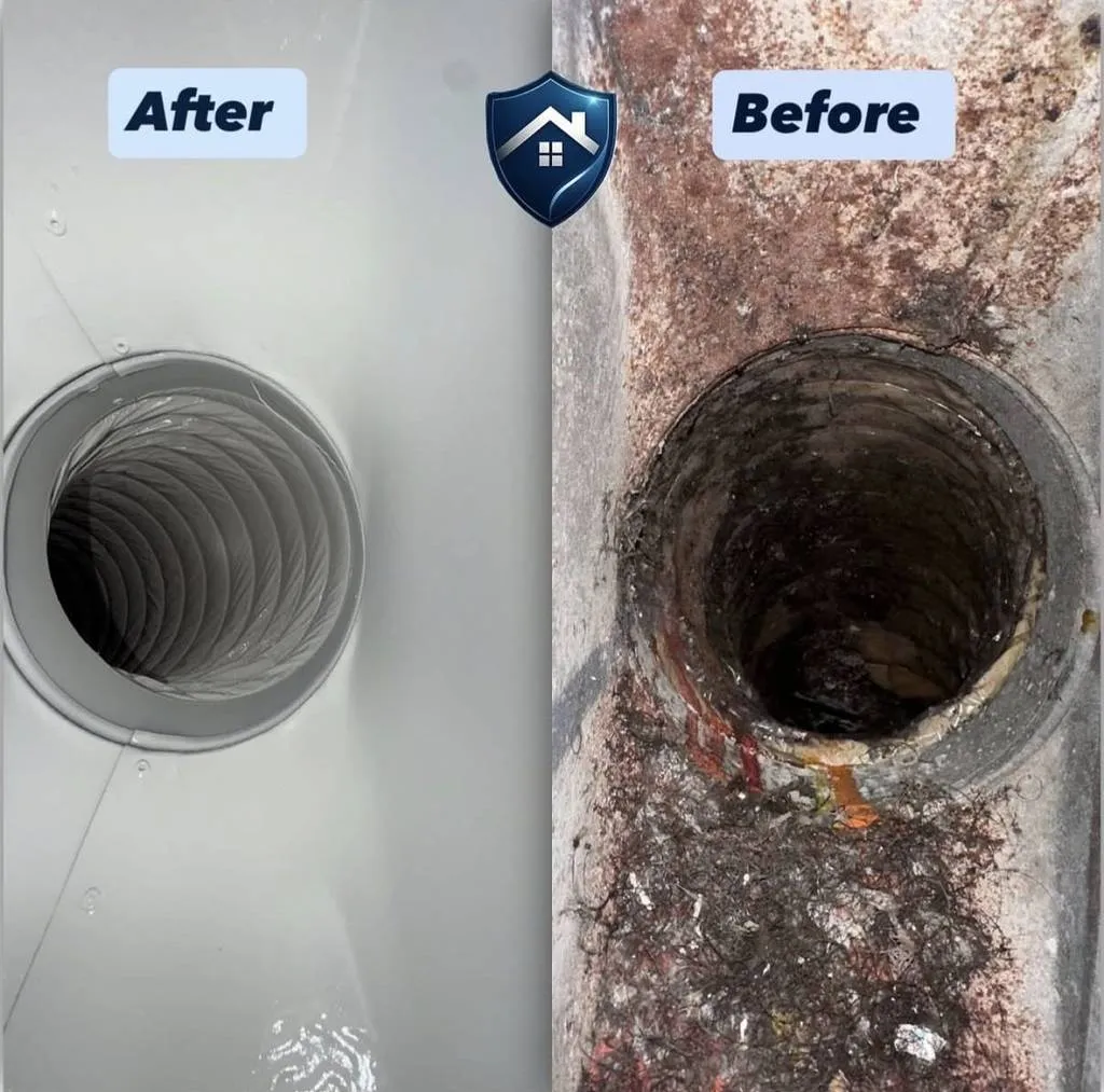 Air duct before and after professional cleaning in Raleigh NC 27612