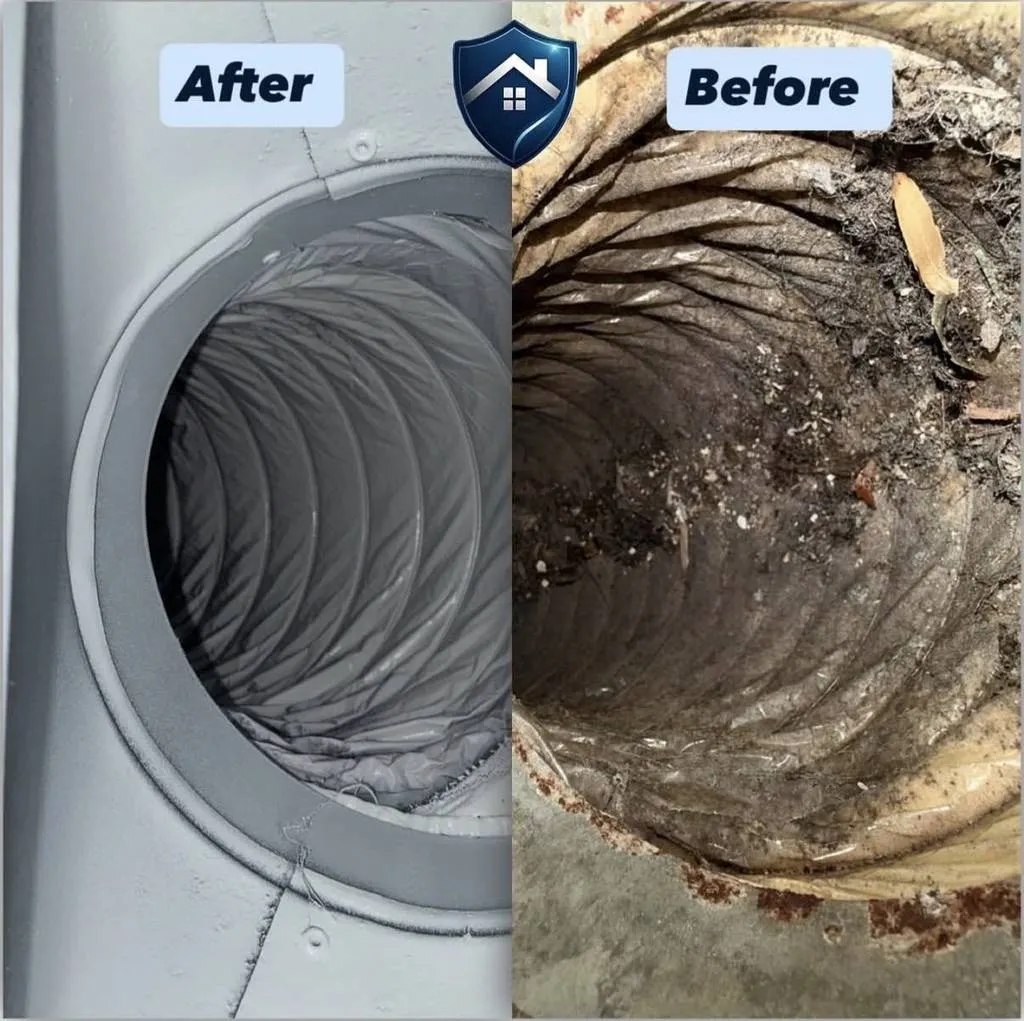 Air duct before and after professional cleaning in Raleigh NC 27613