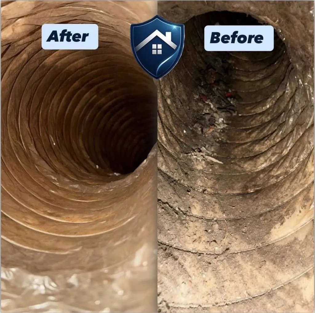Air duct before and after professional cleaning in Raleigh NC 27614