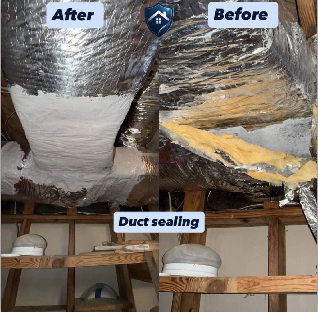 Air duct in a Raleigh rental before cleaning with dust and debris on the duct floor, and after cleaning