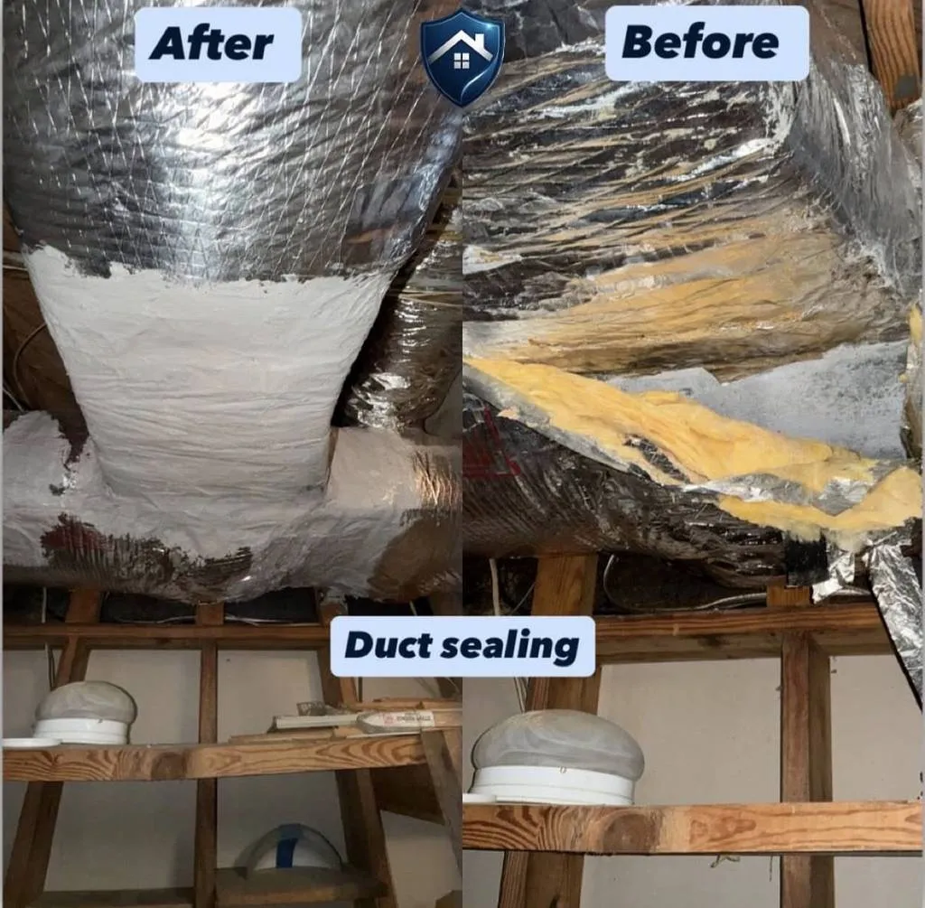 Crawlspace duct run before and after cleaning in an established Cary, NC neighborhood home