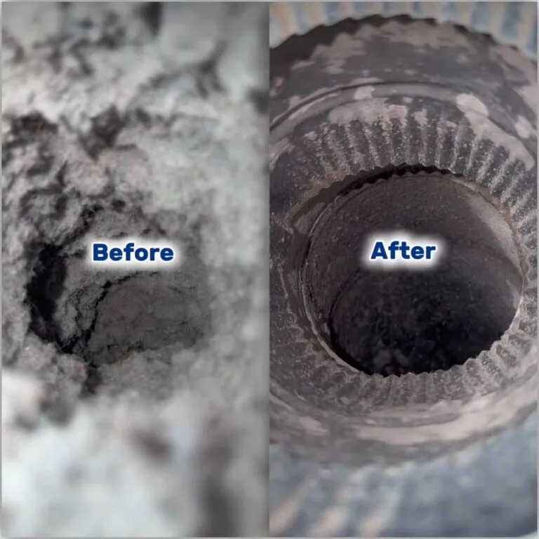Dryer vent lint removal before and after results in Raleigh, NC