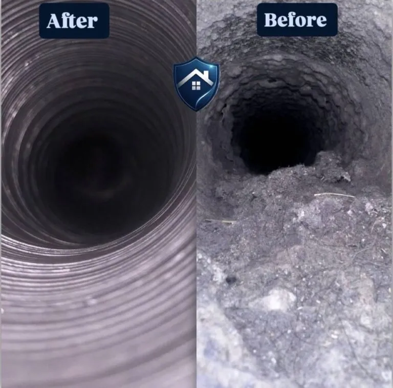 Dryer vent before and after cleaning results in Raleigh, NC