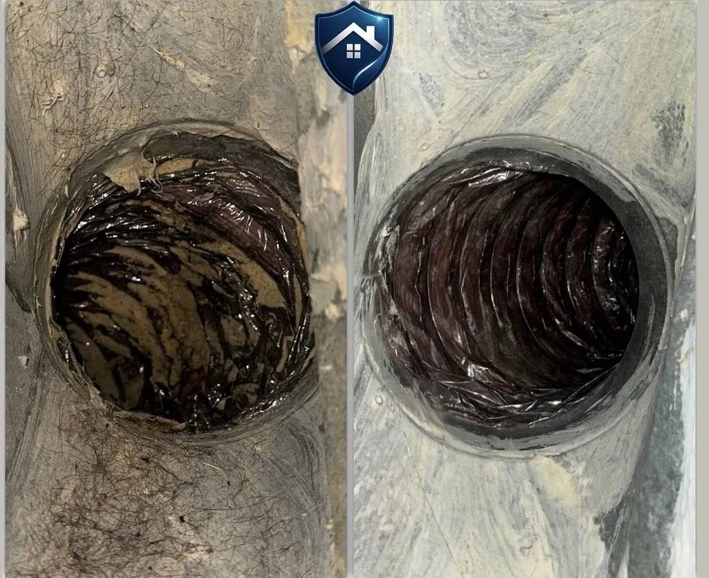 Lint removed from a dryer vent run before and after cleaning in a Raleigh, NC home