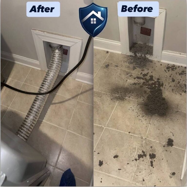 Dryer vent before and after cleaning results in Raleigh, NC