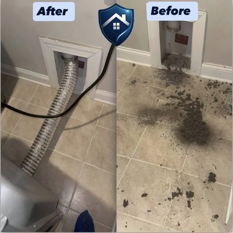 Dryer vent before and after cleaning results in Raleigh, NC