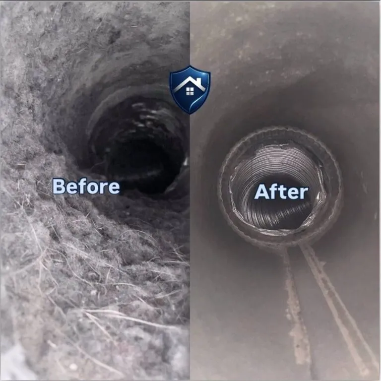 Dryer vent before and after cleaning results in Raleigh, NC
