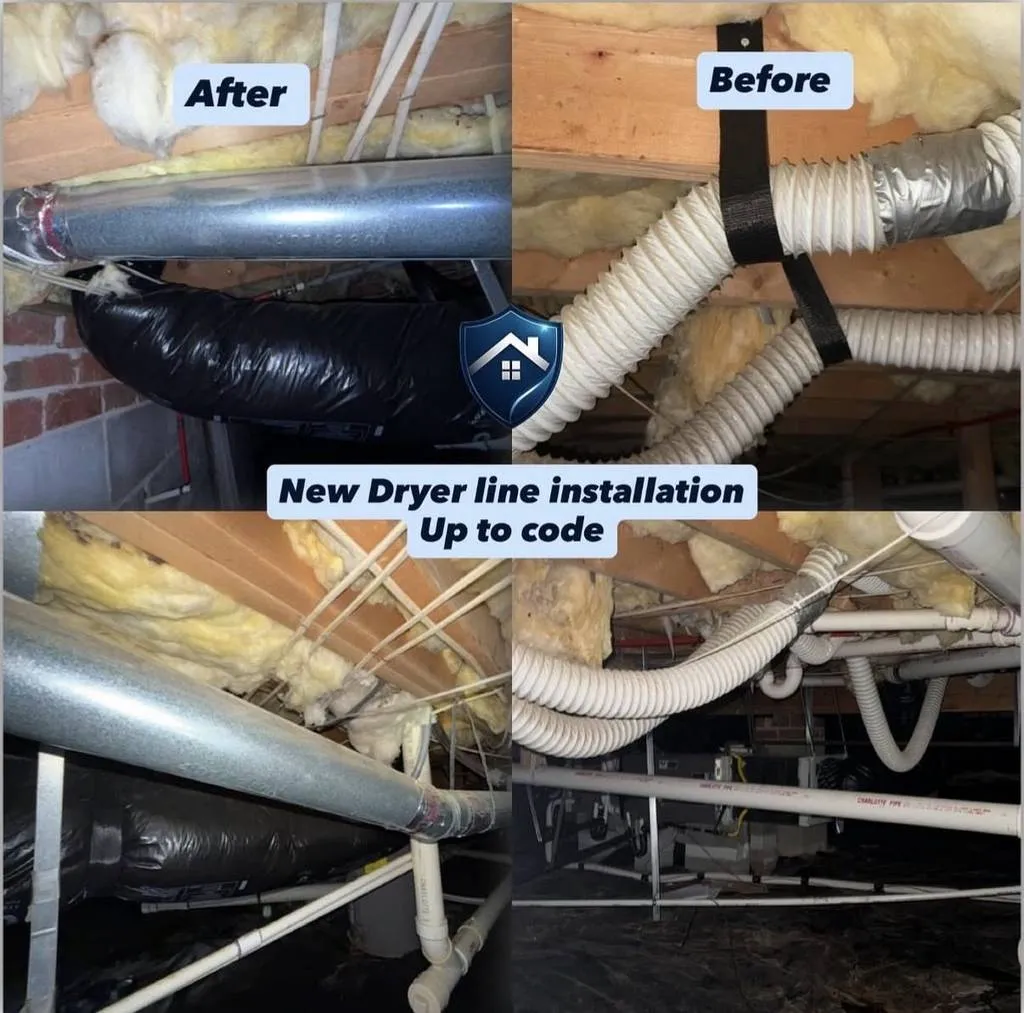 Before and after dryer vent cleaning by Prestige Protected in North Raleigh, NC