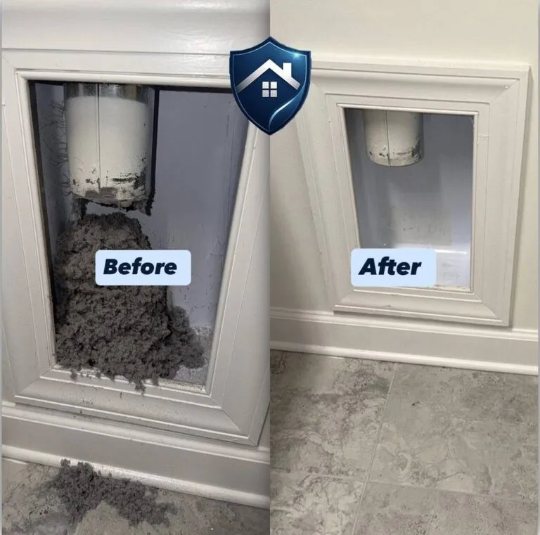 Before and after dryer vent cleaning result in the NC Triangle