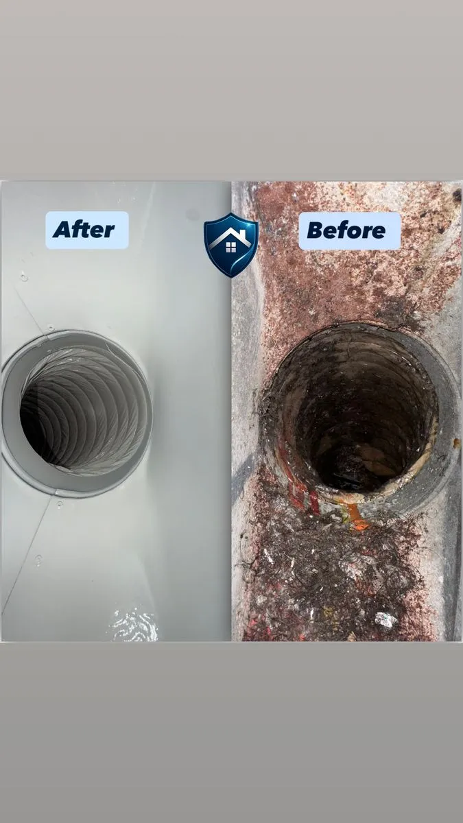 Before and after photo of a supply register and duct interior cleaned in a Cary, NC home